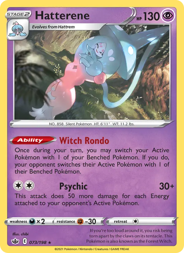 Hatterene Holo Rare Pokemon card #73 from Chilling Reign