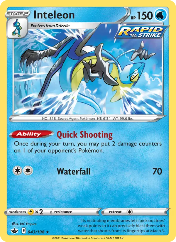 Inteleon Holo Rare Pokemon card #43 from Chilling Reign