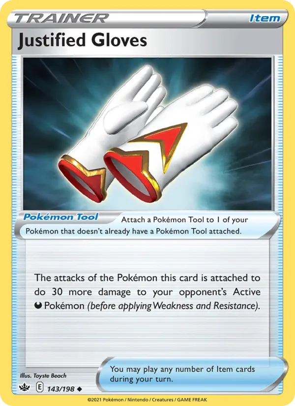 Justified Gloves Uncommon Pokemon card #143 from Chilling Reign