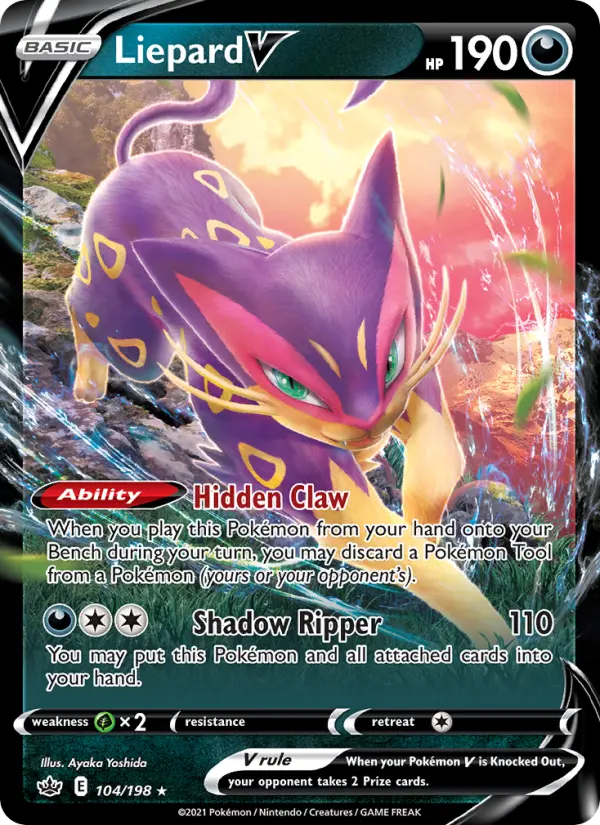 Liepard V Holo Rare V Pokemon card #104 from Chilling Reign
