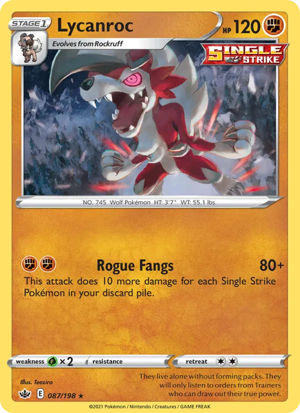Lycanroc Holo Rare Pokemon card #87 from Chilling Reign