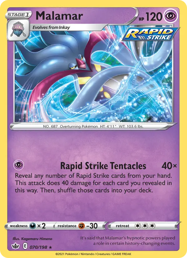 Malamar Rare Pokemon card #70 from Chilling Reign