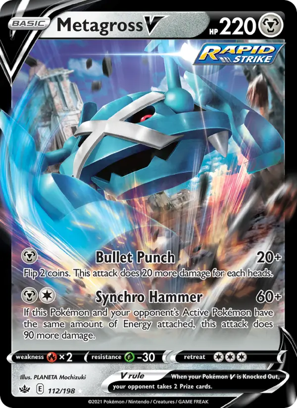 Metagross V Holo Rare V Pokemon card #112 from Chilling Reign
