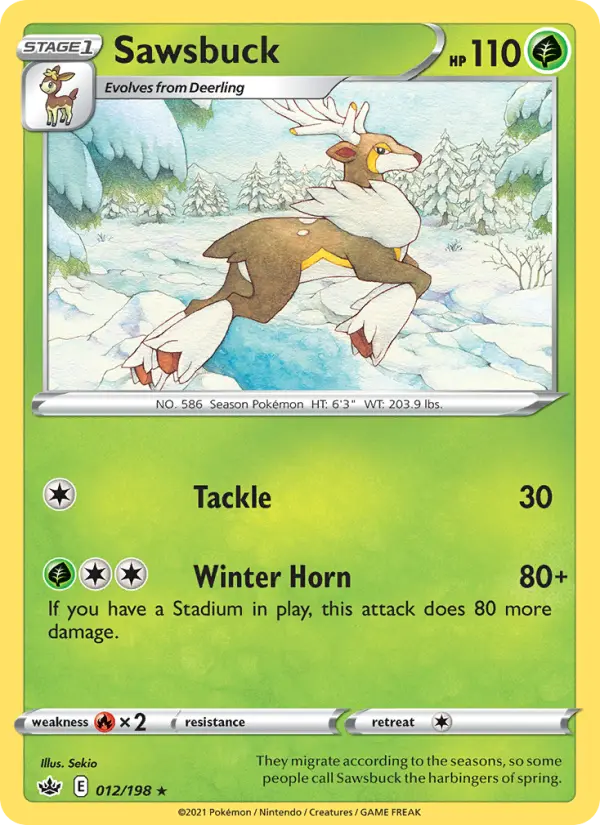 Sawsbuck Rare Pokemon card #12 from Chilling Reign