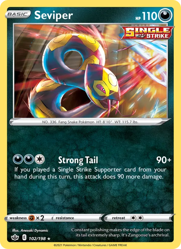 Seviper Rare Pokemon card #102 from Chilling Reign