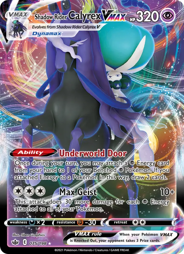Shadow Rider Calyrex VMAX Holo Rare VMAX Pokemon card #75 from Chilling Reign