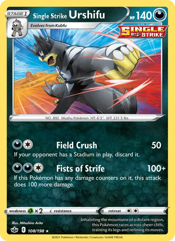Single Strike Urshifu Holo Rare Pokemon card #108 from Chilling Reign