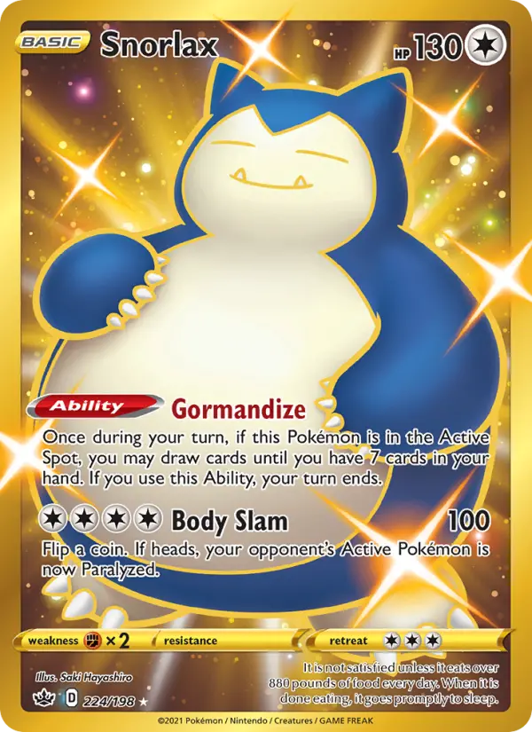 Snorlax Secret Rare Pokemon card #224 from Chilling Reign