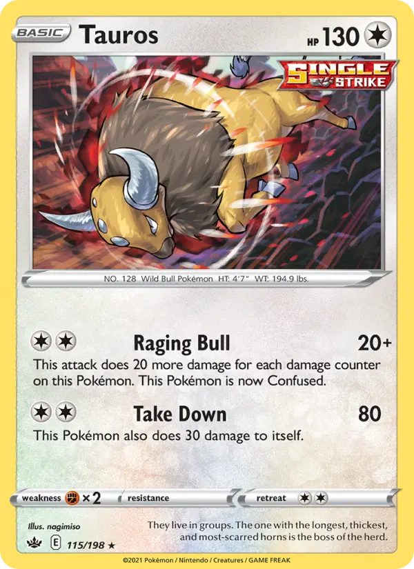 Tauros Holo Rare Pokemon card #115 from Chilling Reign