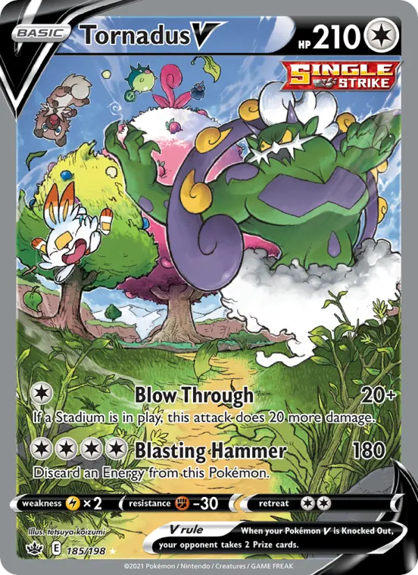Tornadus V Ultra Rare Pokemon card #185 from Chilling Reign