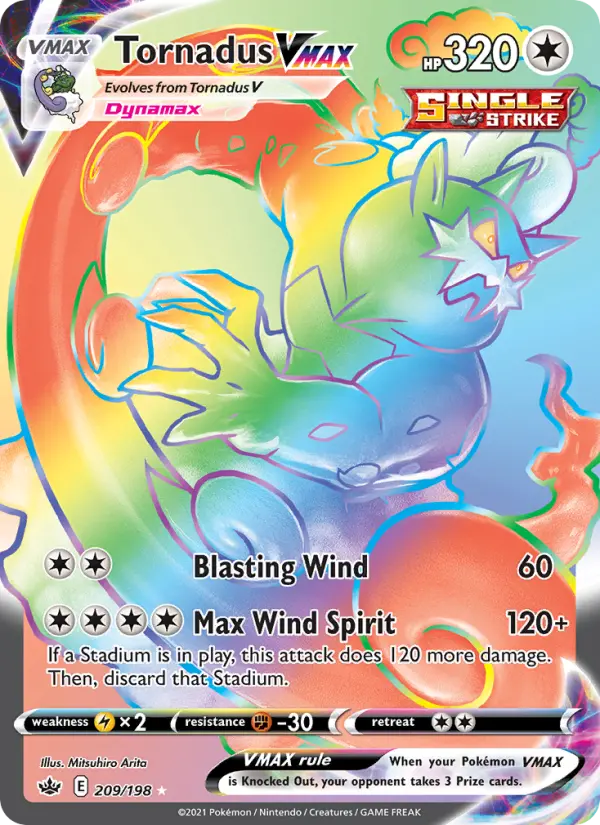 Tornadus VMAX Secret Rare Pokemon card #209 from Chilling Reign