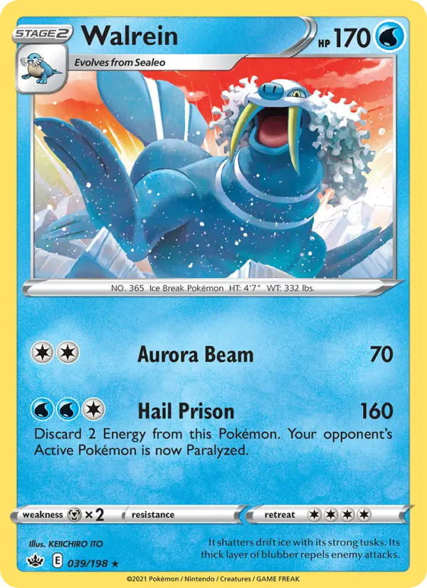 Walrein Rare Pokemon card #39 from Chilling Reign
