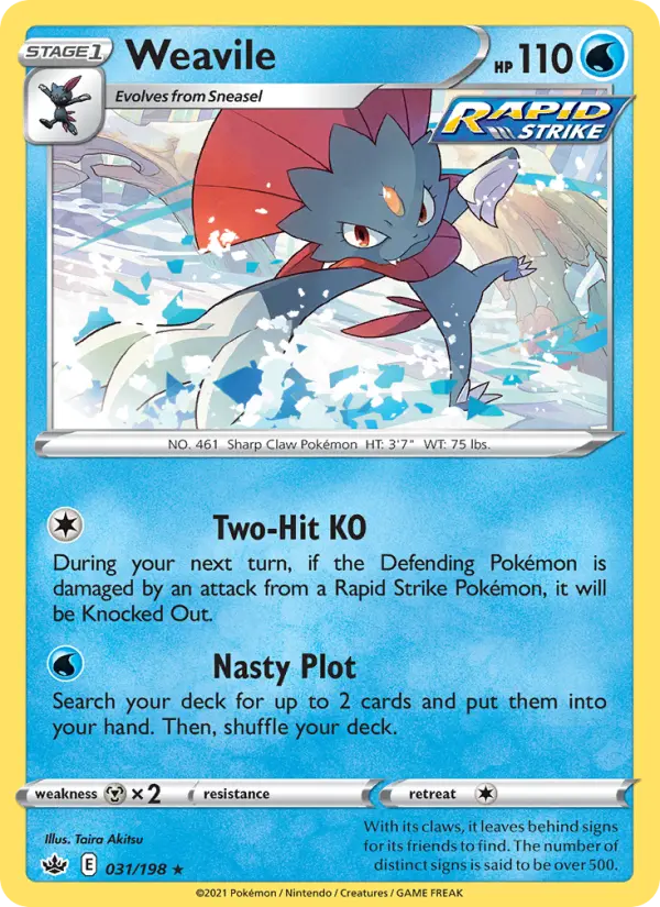 Weavile Holo Rare Pokemon card #31 from Chilling Reign