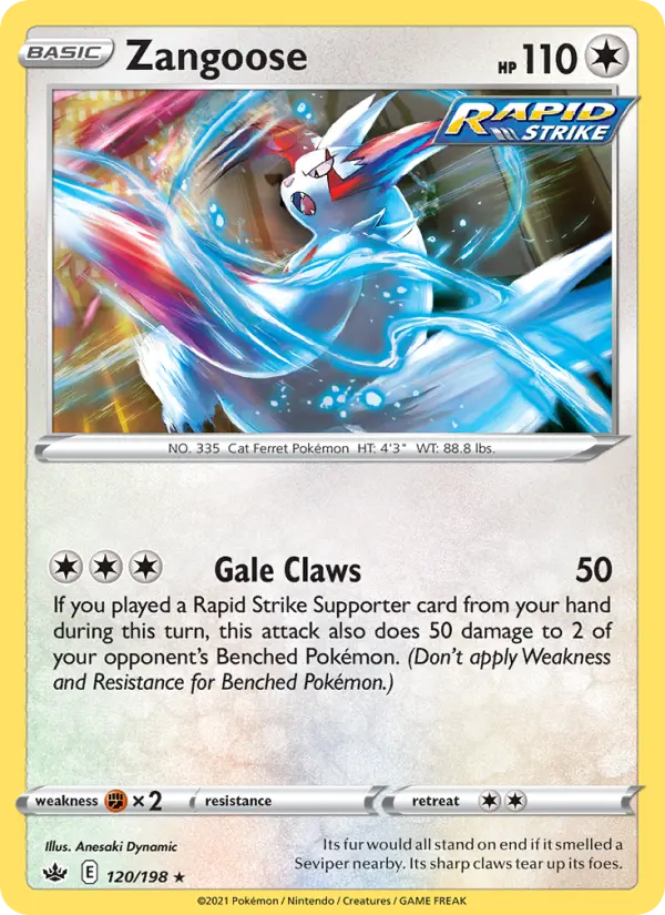 Zangoose Rare Pokemon card #120 from Chilling Reign