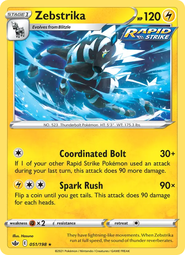 Zebstrika Rare Pokemon card #51 from Chilling Reign