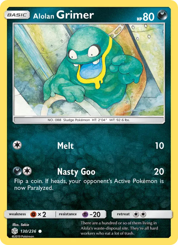 Alolan Grimer Common Pokemon card #130 from Cosmic Eclipse