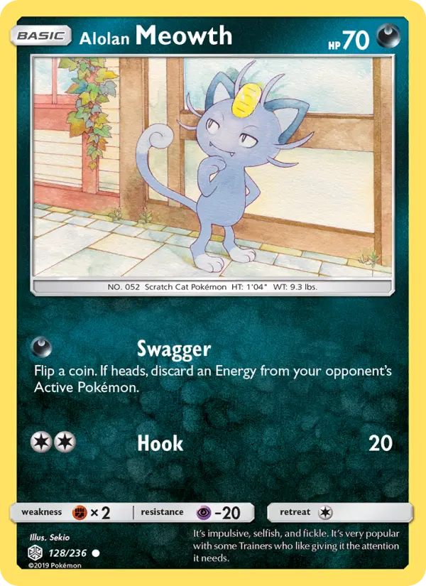 Alolan Meowth Common Pokemon card #128 from Cosmic Eclipse