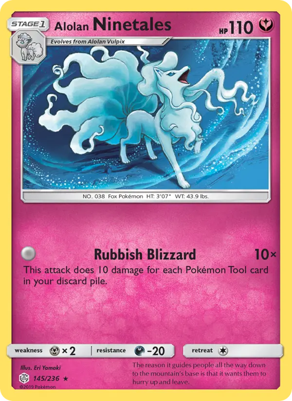 Alolan Ninetales Rare Pokemon card #145 from Cosmic Eclipse
