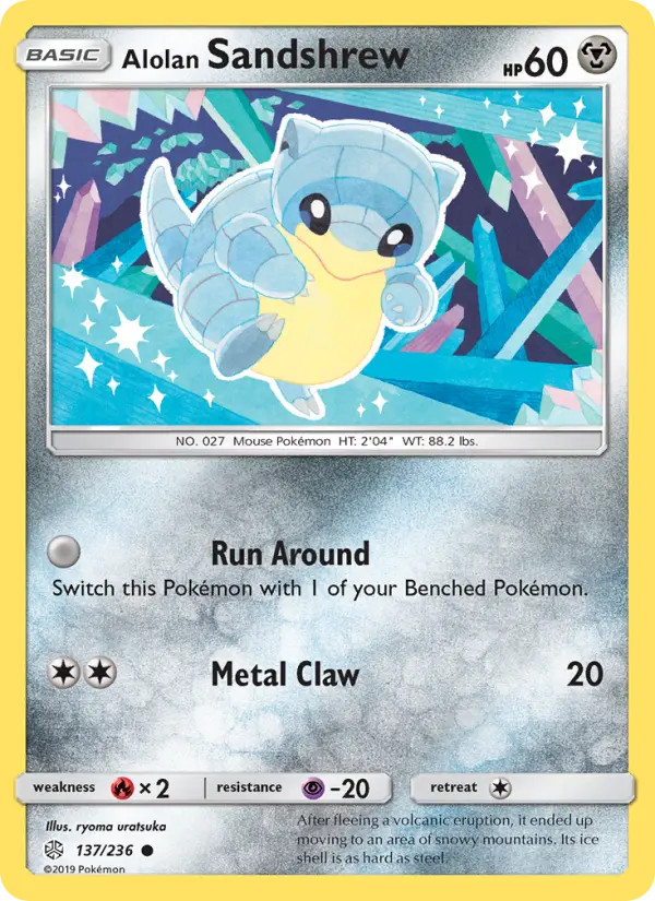 Alolan Sandshrew Common Pokemon card #137 from Cosmic Eclipse