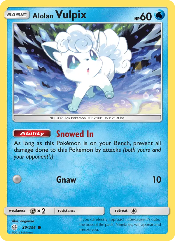 Alolan Vulpix Common Pokemon card #39 from Cosmic Eclipse
