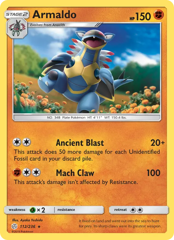 Armaldo Rare Pokemon card #112 from Cosmic Eclipse