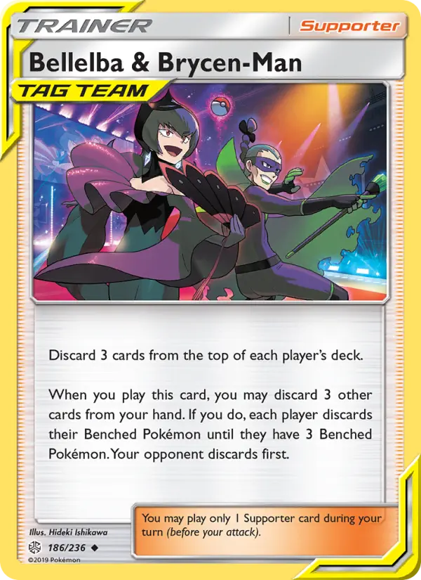 Bellelba & Brycen-Man Uncommon Pokemon card #186 from Cosmic Eclipse