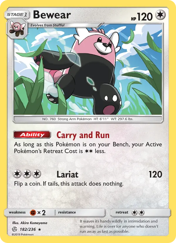 Bewear Rare Pokemon card #182 from Cosmic Eclipse