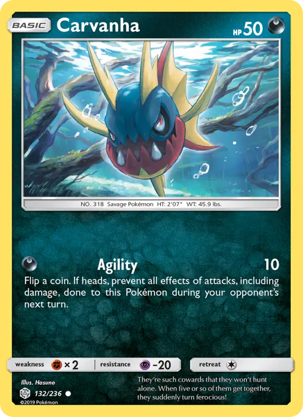 Carvanha Common Pokemon card #132 from Cosmic Eclipse