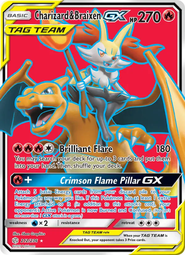 Charizard & Braixen GX Ultra Rare Pokemon card #212 from Cosmic Eclipse