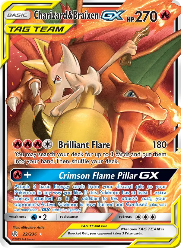 Charizard & Braixen GX Ultra Rare Pokemon card #22 from Cosmic Eclipse