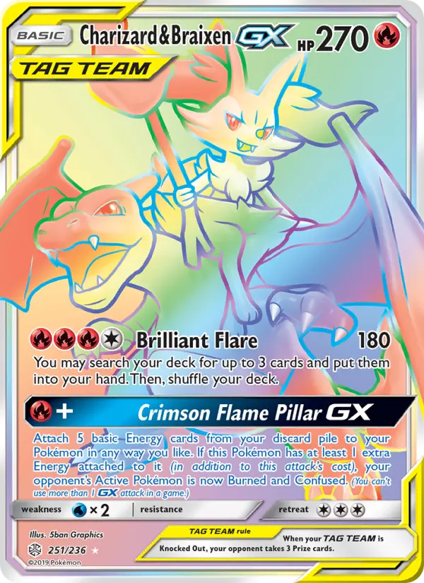 Charizard & Braixen GX Secret Rare Pokemon card #251 from Cosmic Eclipse