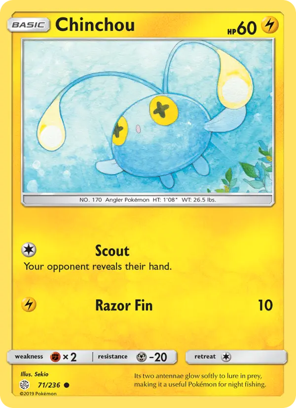 Chinchou Common Pokemon card #71 from Cosmic Eclipse