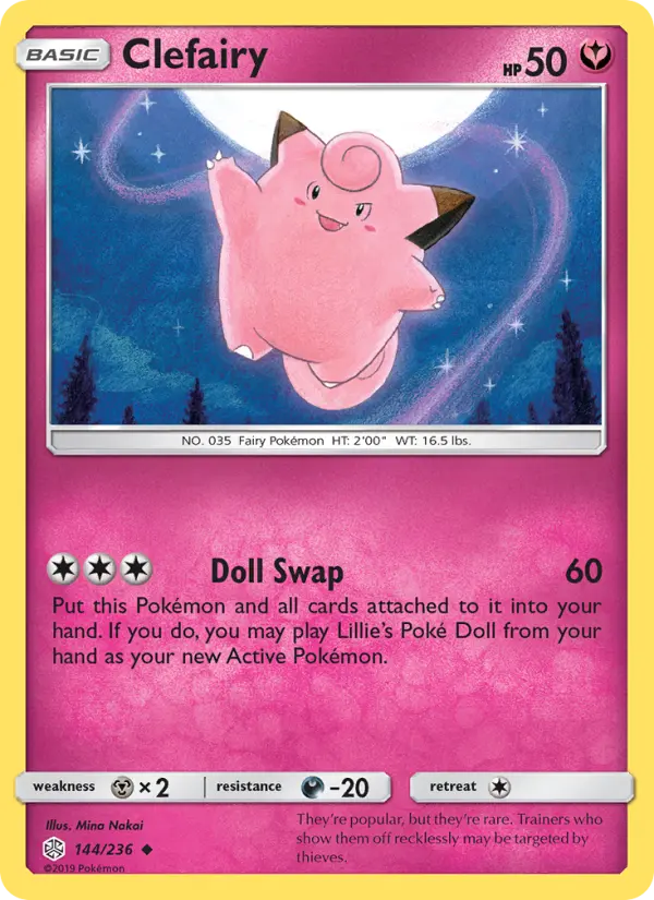 Clefairy Uncommon Pokemon card #144 from Cosmic Eclipse