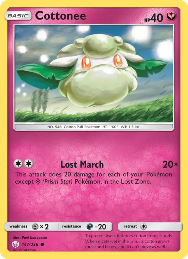 Cottonee Common Pokemon card #147 from Cosmic Eclipse