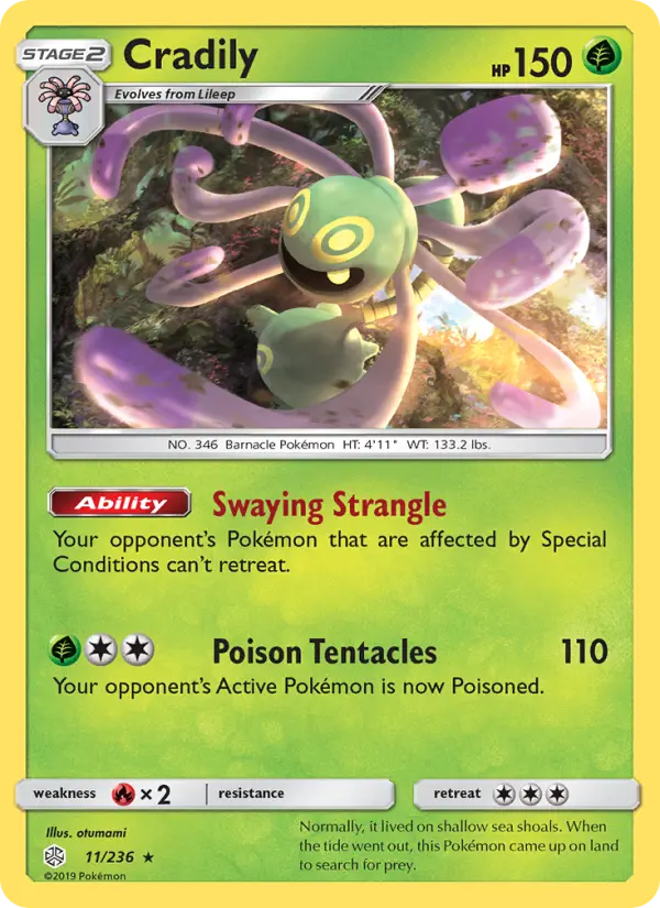 Cradily Rare Pokemon card #11 from Cosmic Eclipse