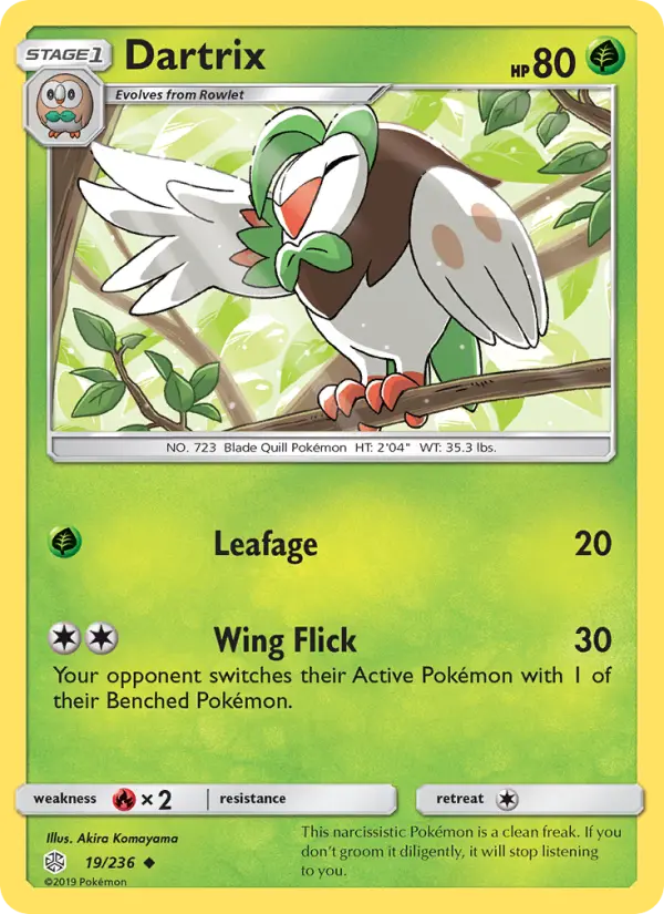 Dartrix Uncommon Pokemon card #19 from Cosmic Eclipse