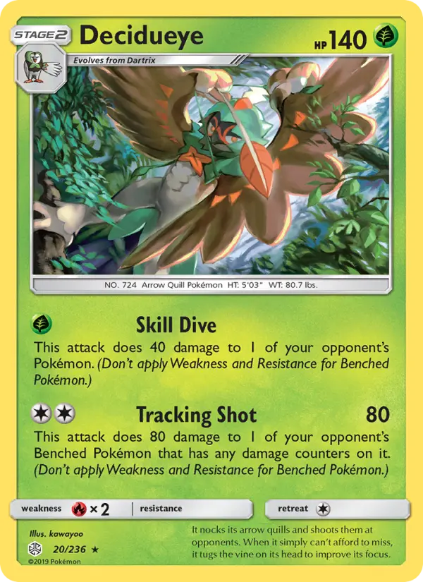 Decidueye Rare Pokemon card #20 from Cosmic Eclipse