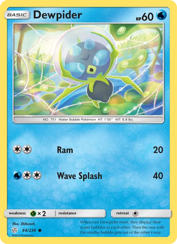 Dewpider Common Pokemon card #64 from Cosmic Eclipse