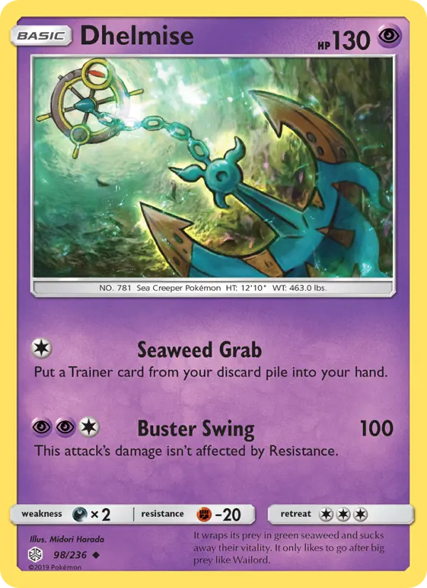 Dhelmise Uncommon Pokemon card #98 from Cosmic Eclipse