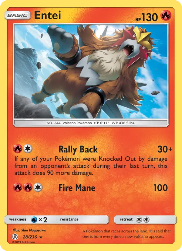 Entei Rare Pokemon card #28 from Cosmic Eclipse