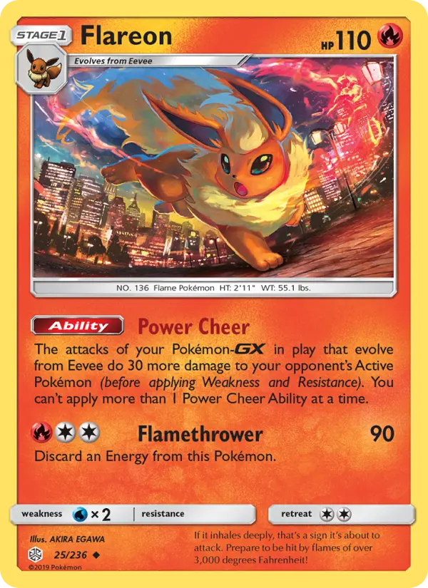 Flareon Uncommon Pokemon card #25 from Cosmic Eclipse
