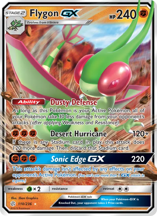 Flygon GX Ultra Rare Pokemon card #110 from Cosmic Eclipse