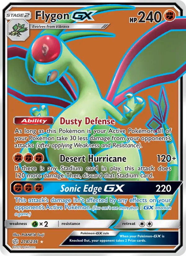 Flygon GX Ultra Rare Pokemon card #218 from Cosmic Eclipse