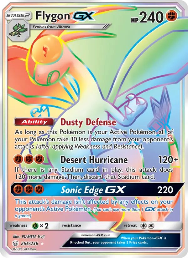Flygon GX Secret Rare Pokemon card #256 from Cosmic Eclipse