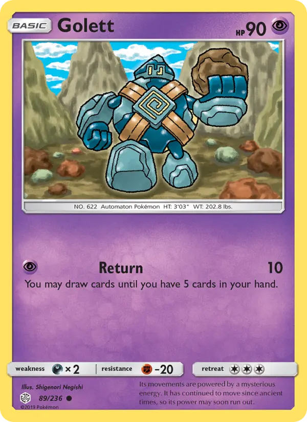 Golett Common Pokemon card #89 from Cosmic Eclipse