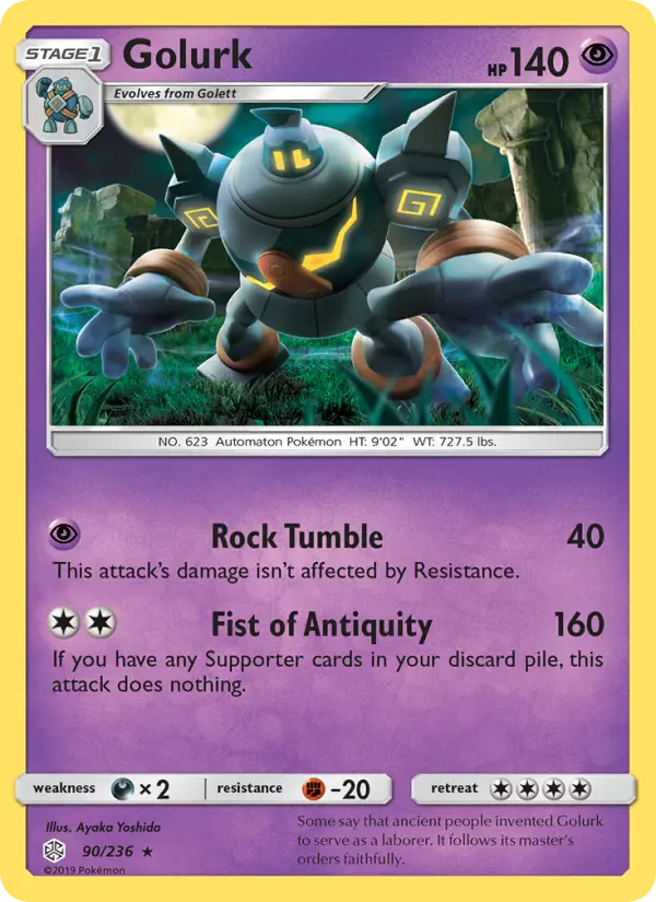 Golurk Rare Pokemon card #90 from Cosmic Eclipse