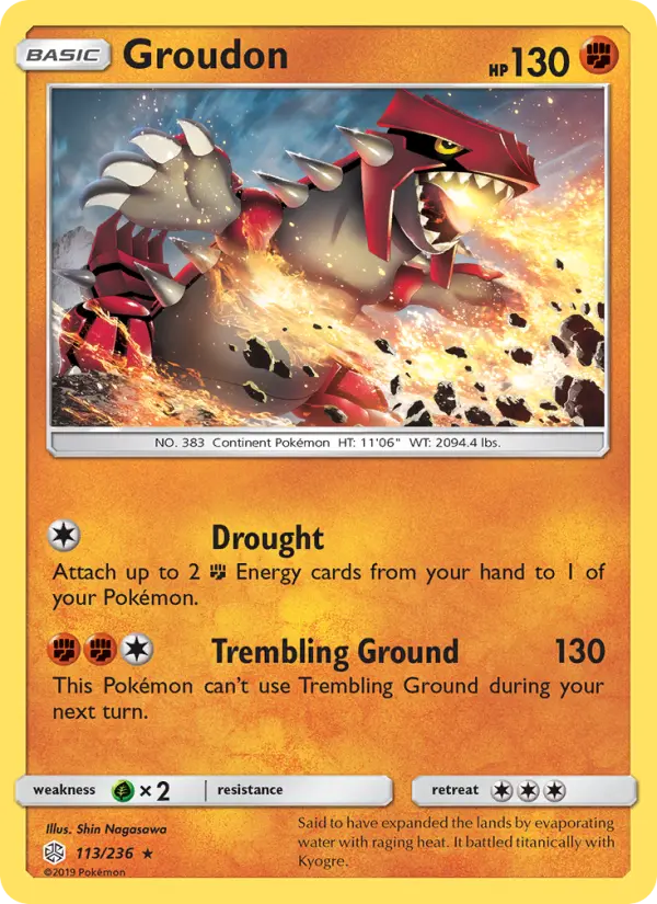 Groudon Rare Pokemon card #113 from Cosmic Eclipse