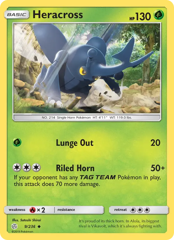 Heracross Uncommon Pokemon card #9 from Cosmic Eclipse