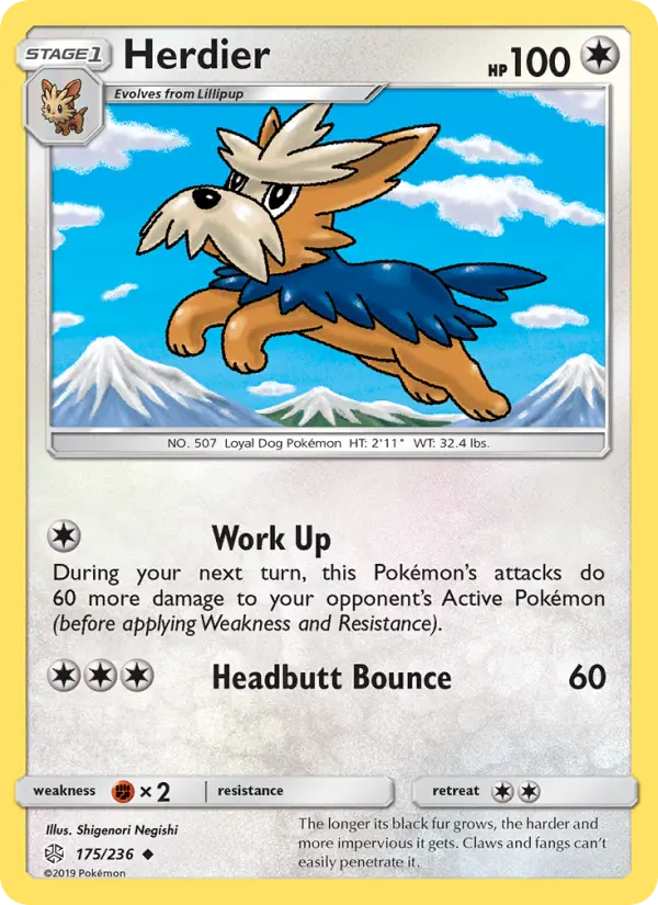 Herdier Uncommon Pokemon card #175 from Cosmic Eclipse