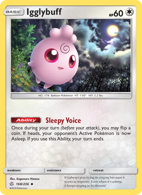 Igglybuff Uncommon Pokemon card #168 from Cosmic Eclipse